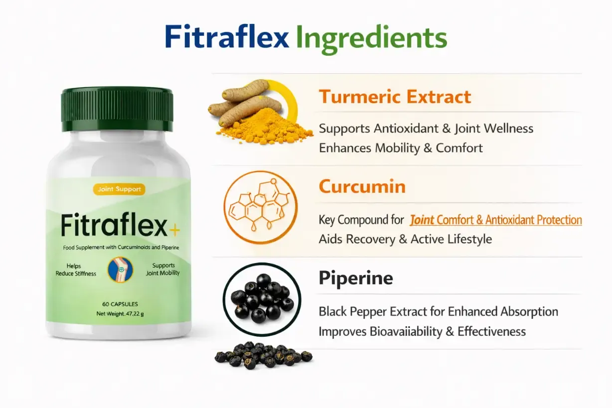 Fitraflex ingredients — Turmeric Extract, Curcumin, Piperine (Black Pepper Extract)